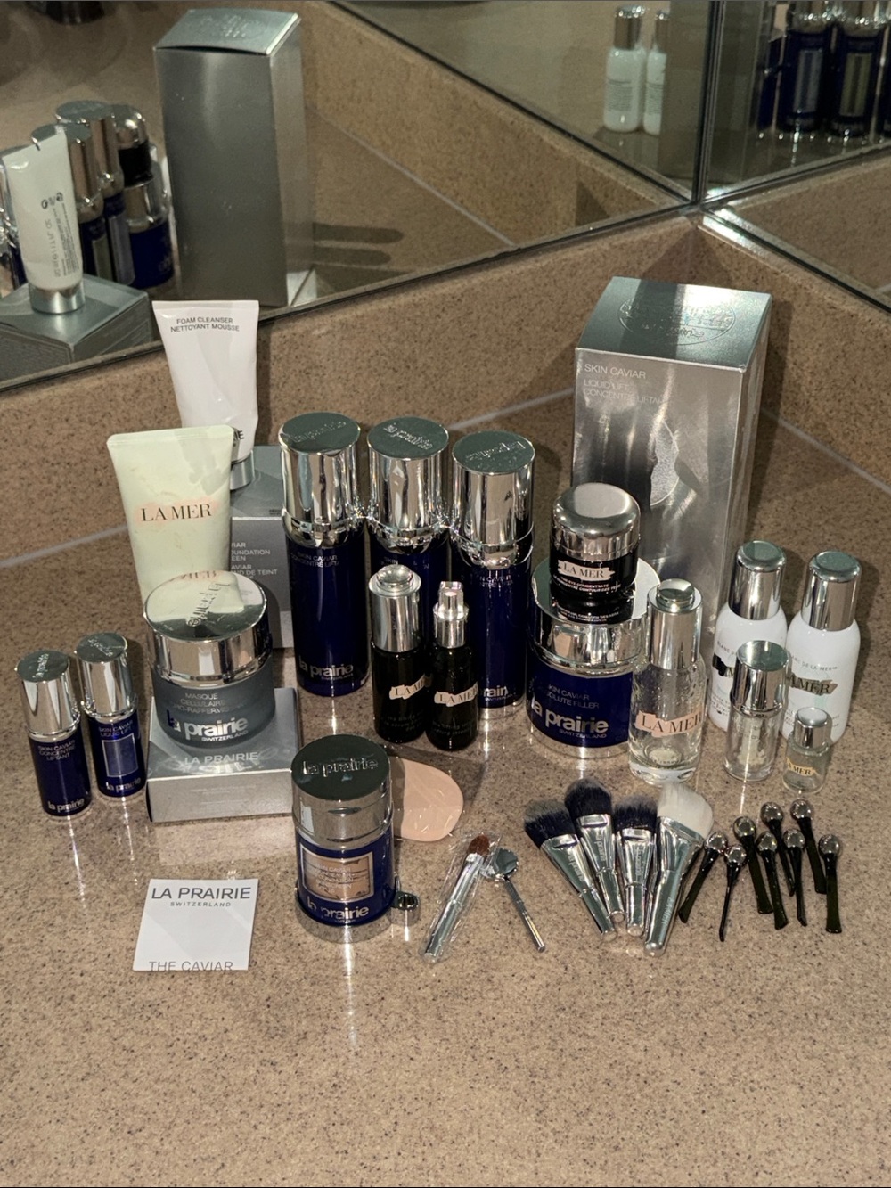 La Prairie & La Mer skin care bottles Collection -
